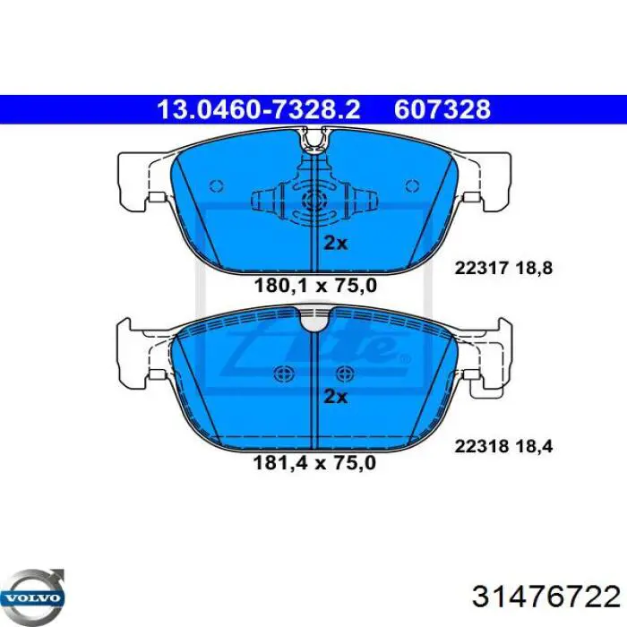 Sapatas do freio dianteiras de disco Volvo 31476722 preço, a partir de 56,86 USD