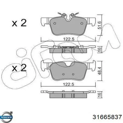 31665837 Volvo Sapatas do freio traseiras de disco