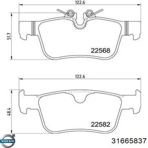 Sapatas do freio traseiras de disco Volvo 31665837