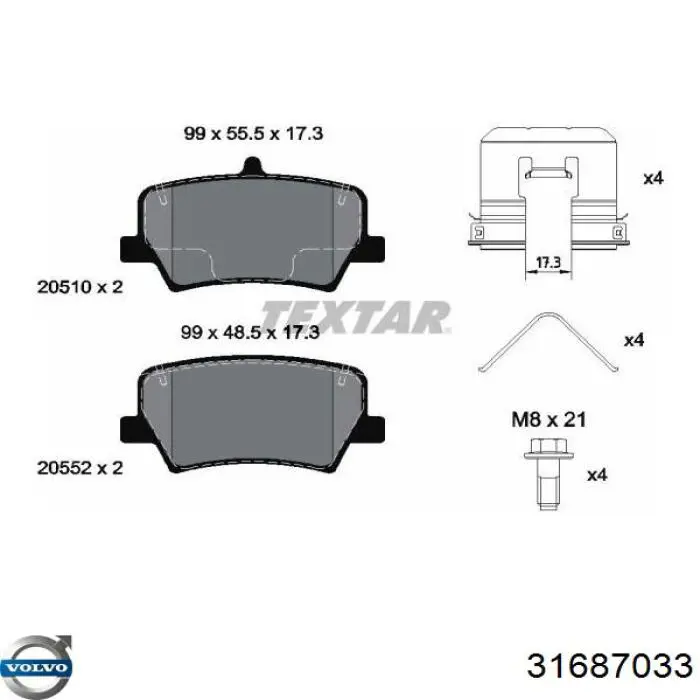 31687033 Volvo Sapatas do freio traseiras de disco