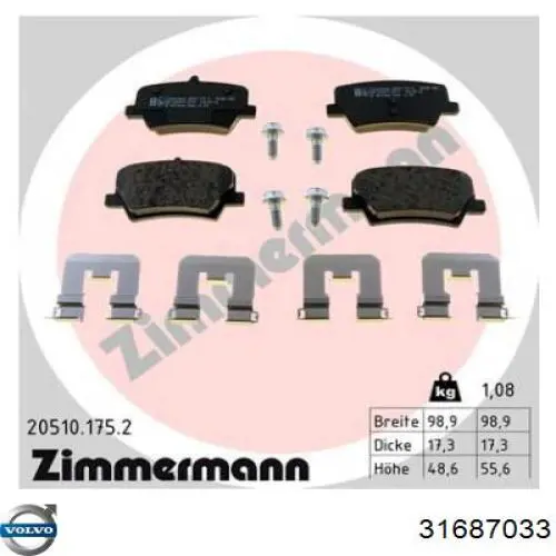 Sapatas do freio traseiras de disco Volvo 31687033 preço, a partir de 27,99 USD
