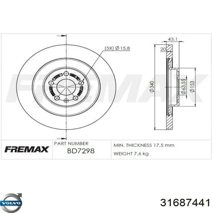 Disco do freio traseiro Volvo 31687441 preço, a partir de 84,60 USD