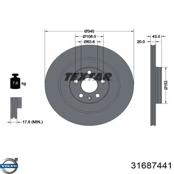Disco do freio traseiro Volvo 31687441 preço, a partir de 84,60 USD