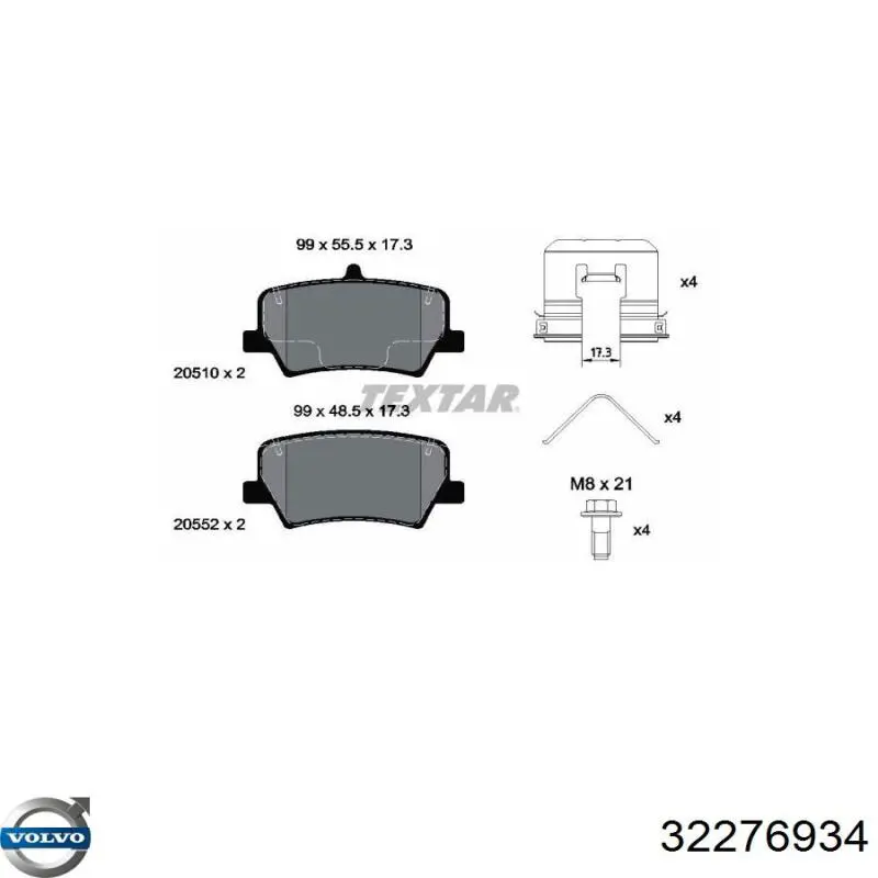 Sapatas do freio traseiras de disco 32276934 Volvo