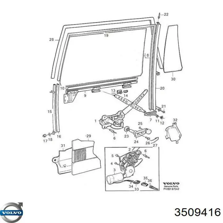 Compre 3509416 Volvo Corrediça dianteira de acionamento de vidro