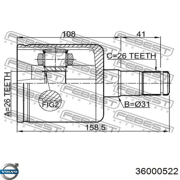 36000522 Volvo Semieixo (acionador) dianteiro esquerdo