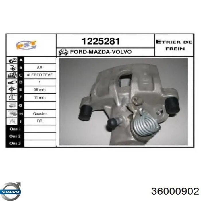 Suporte do freio traseiro esquerdo Volvo 36000902 preço, a partir de 52,87 USD