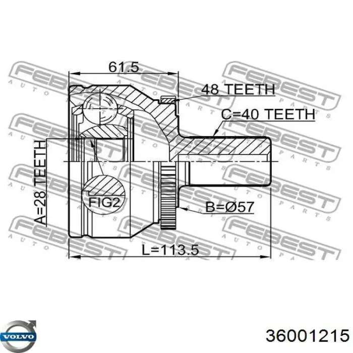 Semieixo (acionador) dianteiro esquerdo Volvo 36001215 preço, a partir de 244,99 USD