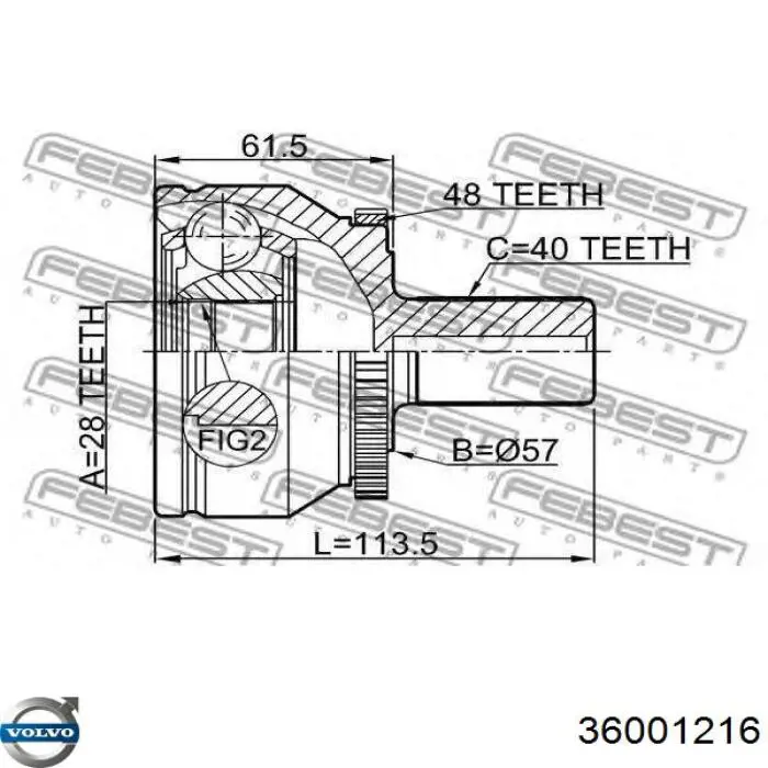 Semieixo (acionador) dianteiro esquerdo Volvo 36001216 preço, a partir de 202,96 USD