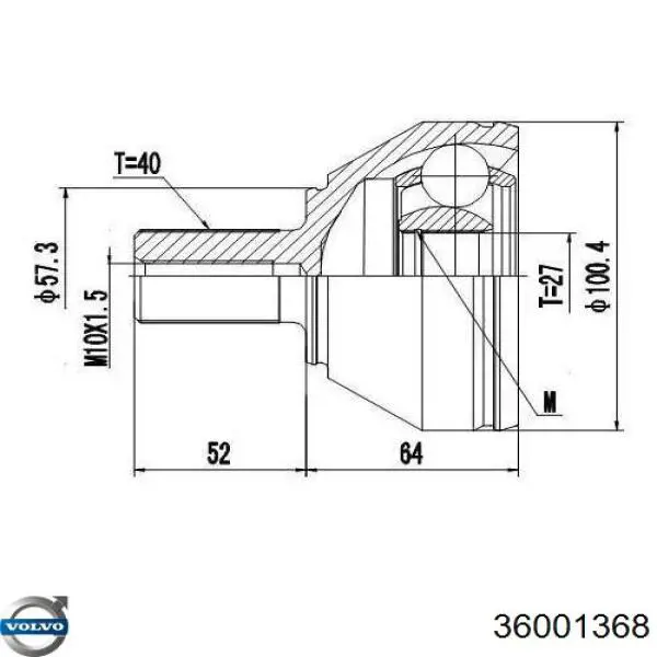 Semieixo (acionador) dianteiro esquerdo 36001368 Volvo