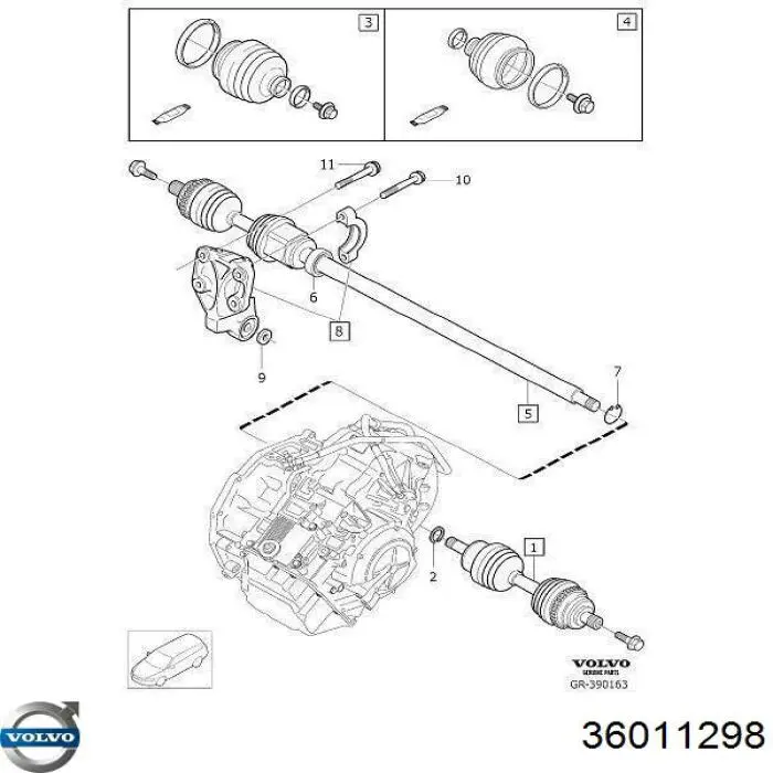 Semieixo (acionador) dianteiro direito Volvo 36011298 preço, a partir de 126,85 USD