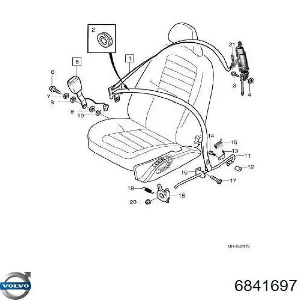 6841697 Volvo Barra (fecho) dianteira de fixação da correia de segurança