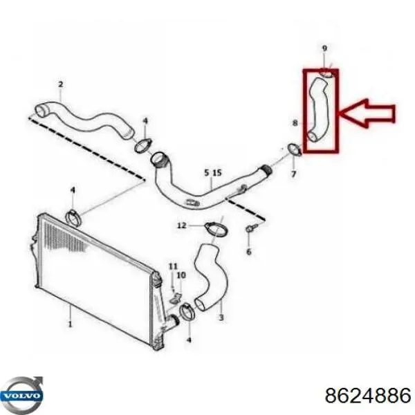 8624886 Volvo Mangueira (cano derivado) de intercooler