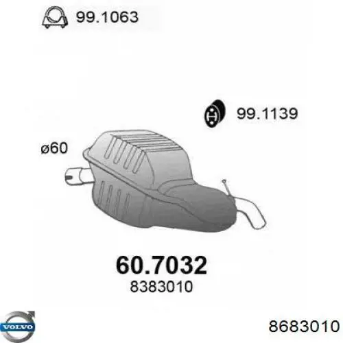 Compre 8683010 Volvo Silenciador, parte traseira
