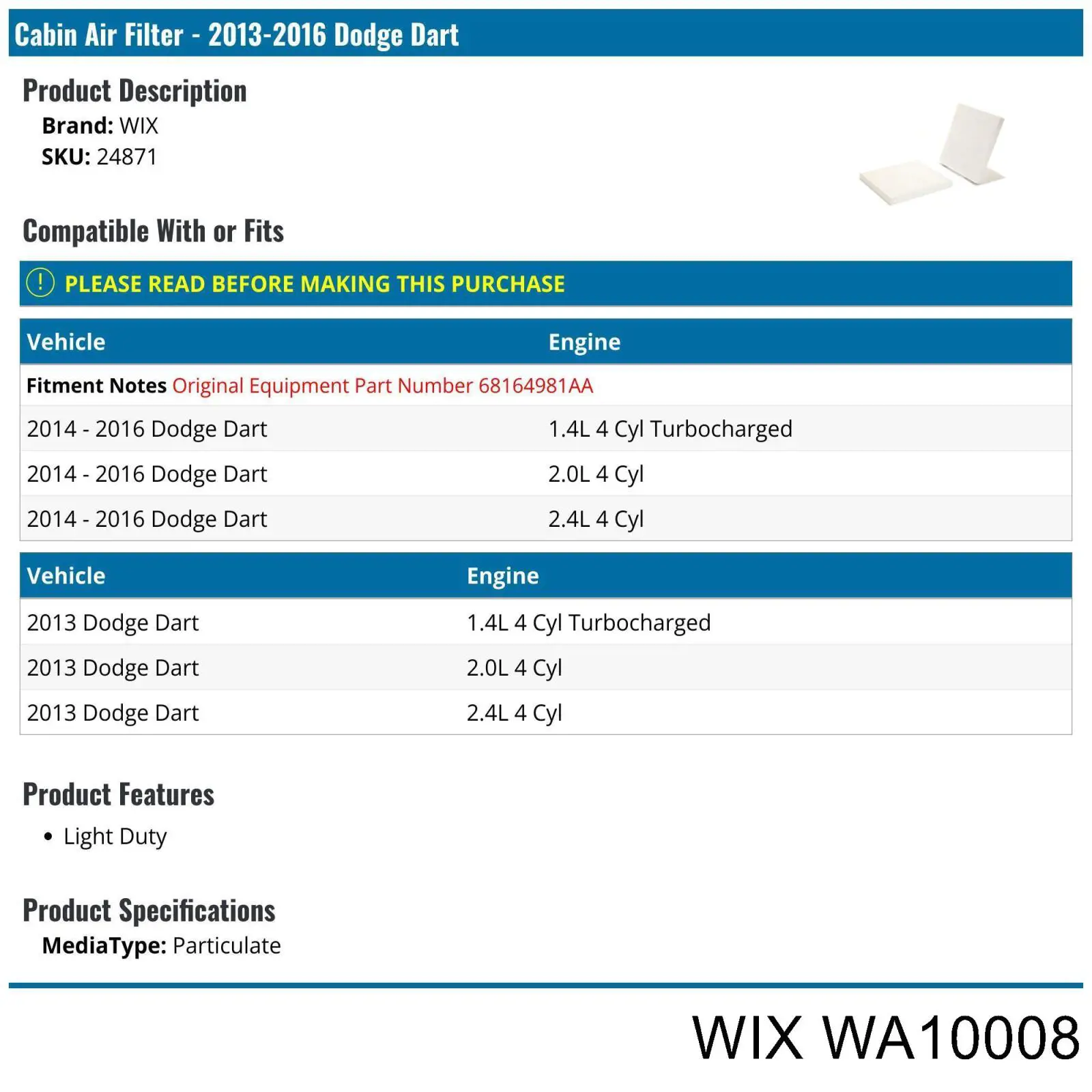 Filtro de ar Chrysler 04627127AB preço, a partir de 19,70 USD