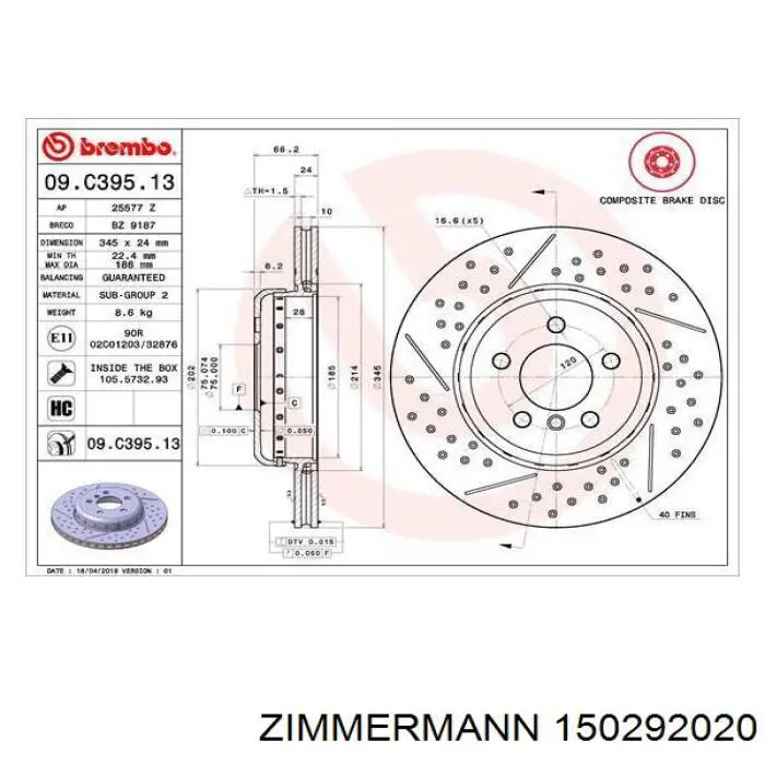 Disco do freio traseiro Zimmermann 150292020 preço, a partir de 109,71 USD