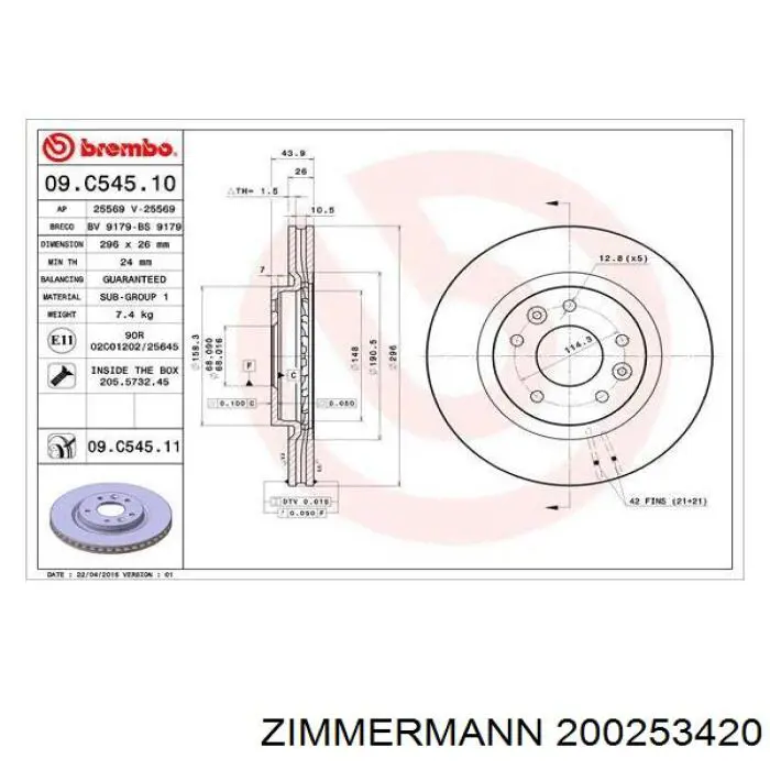 Disco do freio dianteiro Zimmermann 200253420 preço, a partir de 46,39 USD