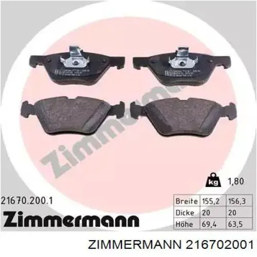 Sapatas do freio dianteiras de disco Zimmermann 216702001 preço, a partir de 32,50 USD