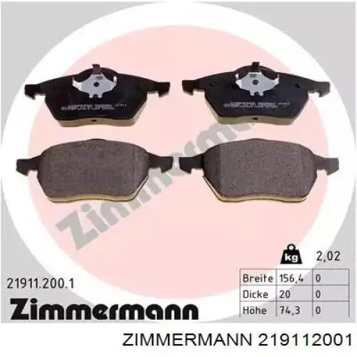Sapatas do freio dianteiras de disco Zimmermann 219112001 preço, a partir de 40,06 USD