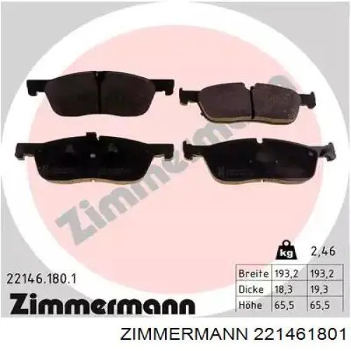 221461801 Zimmermann Sapatas do freio dianteiras de disco