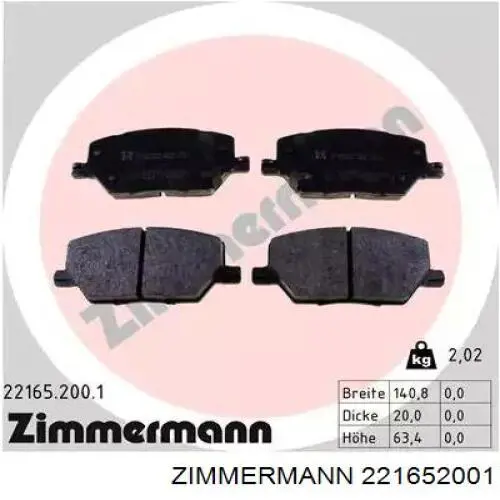 221652001 Zimmermann Sapatas do freio dianteiras de disco