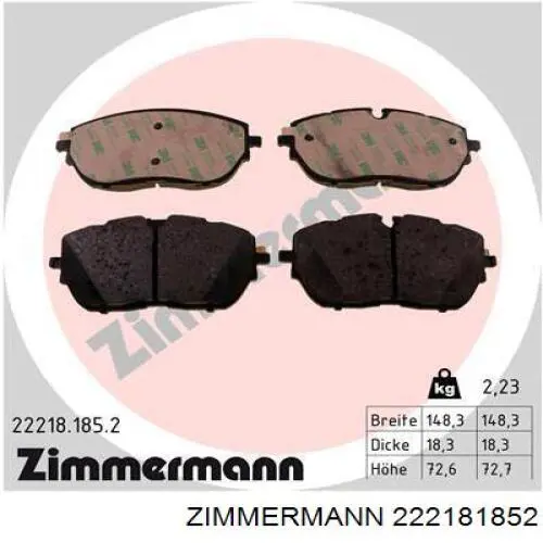 222181852 Zimmermann Sapatas do freio dianteiras de disco
