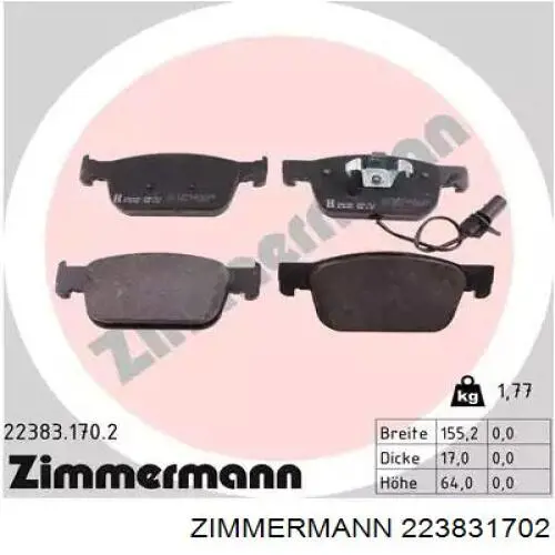 223831702 Zimmermann Sapatas do freio dianteiras de disco