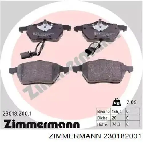 Sapatas do freio dianteiras de disco Zimmermann 230182001 preço, a partir de 83,30 USD
