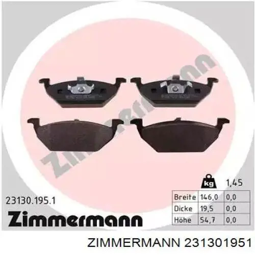 Sapatas do freio dianteiras de disco Zimmermann 231301951 preço, a partir de 45,97 USD