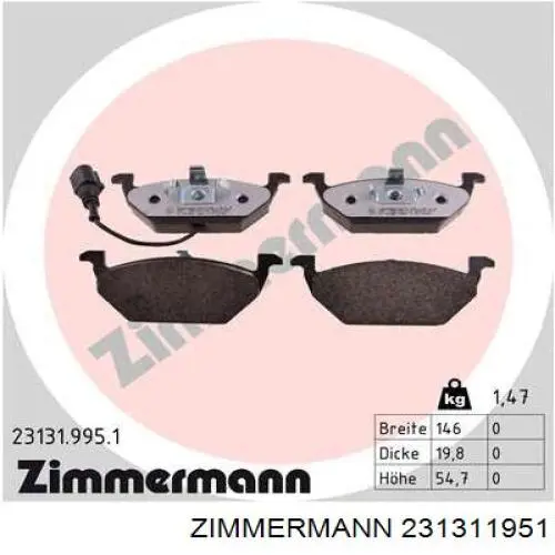 Compre 231311951 Zimmermann Sapatas do freio dianteiras de disco