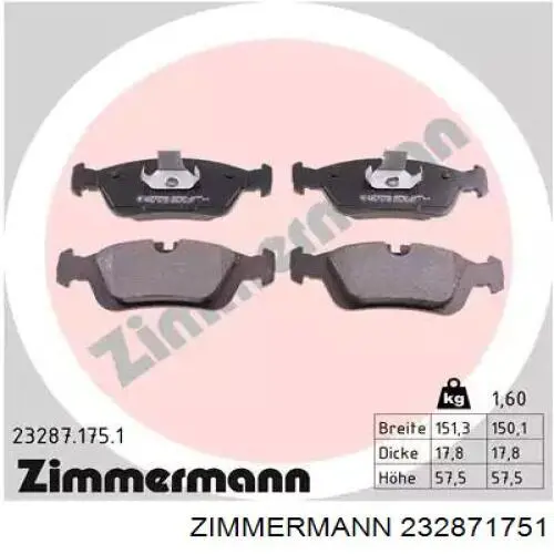 Sapatas do freio dianteiras de disco Zimmermann 232871751 preço, a partir de 29,17 USD