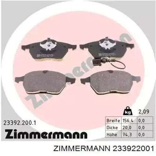 Sapatas do freio dianteiras de disco Zimmermann 233922001 preço, a partir de 34,27 USD