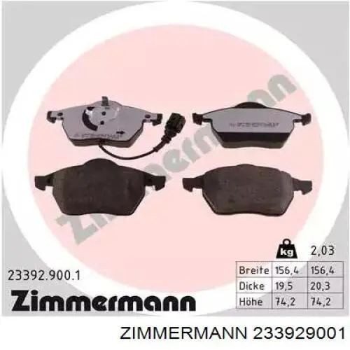 233929001 Zimmermann Sapatas do freio dianteiras de disco