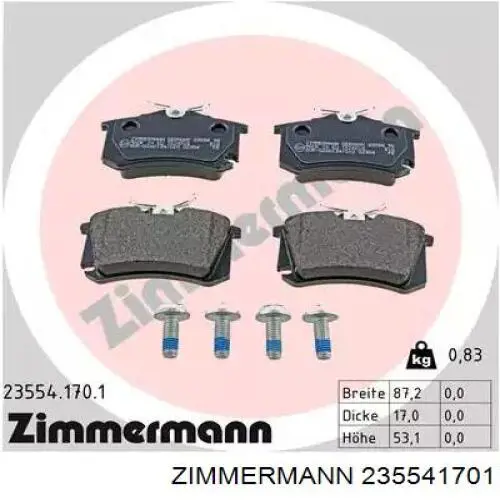 Sapatas do freio traseiras de disco Zimmermann 235541701 preço, a partir de 32,64 USD