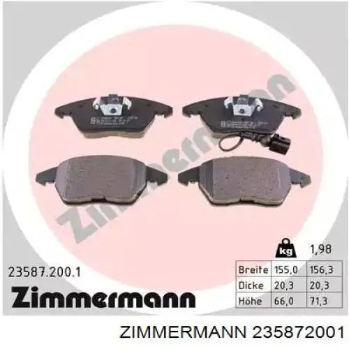 Sapatas do freio dianteiras de disco Zimmermann 235872001 preço, a partir de 33,96 USD