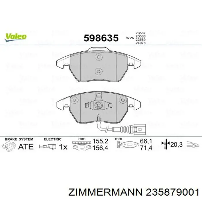 Sapatas do freio dianteiras de disco Zimmermann 235879001 preço, a partir de 29,94 USD