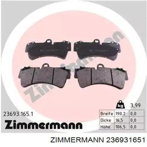 Sapatas do freio dianteiras de disco Zimmermann 236931651 preço, a partir de 70,98 USD