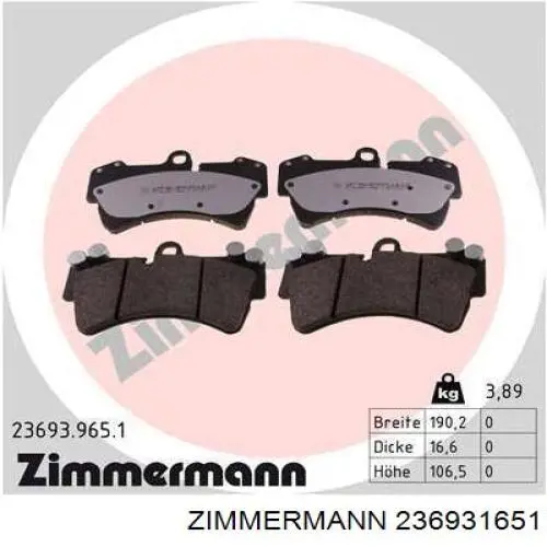Compre 236931651 Zimmermann Sapatas do freio dianteiras de disco