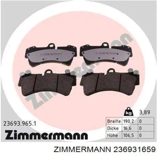 Compre 236931659 Zimmermann Sapatas do freio dianteiras de disco