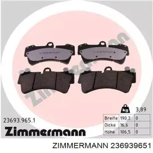 236939651 Zimmermann Sapatas do freio dianteiras de disco
