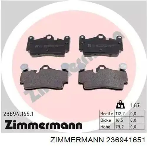 Sapatas do freio traseiras de disco Zimmermann 236941651 preço, a partir de 38,28 USD