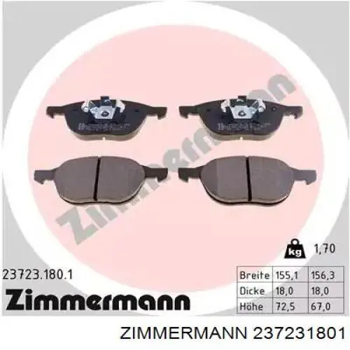 Sapatas do freio dianteiras de disco Zimmermann 237231801 preço, a partir de 42,10 USD