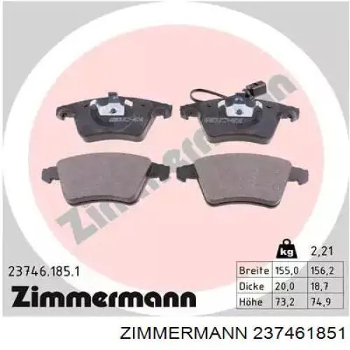 Sapatas do freio dianteiras de disco Zimmermann 237461851 preço, a partir de 42,73 USD