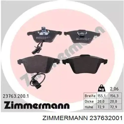 Sapatas do freio dianteiras de disco Zimmermann 237632001 preço, a partir de 49,04 USD
