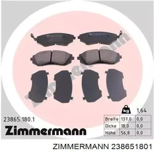 Sapatas do freio dianteiras de disco Zimmermann 238651801 preço, a partir de 30,78 USD