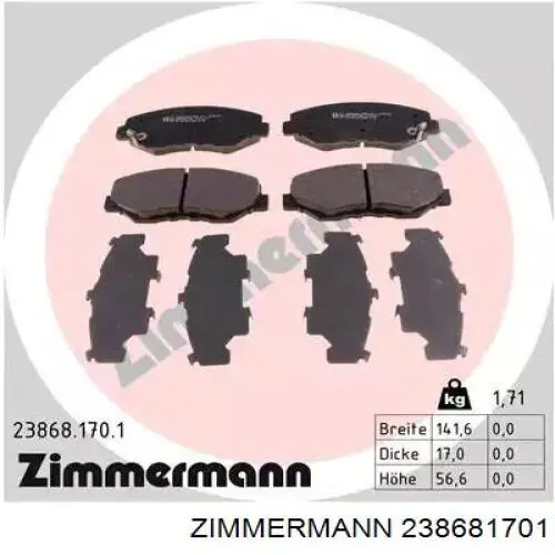 Sapatas do freio dianteiras de disco Zimmermann 238681701 preço, a partir de 27,98 USD