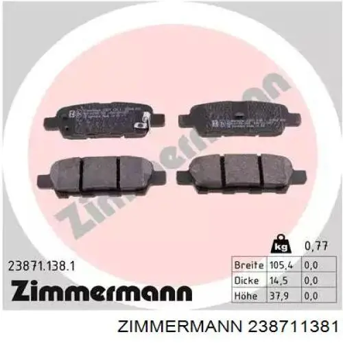238711381 Zimmermann Sapatas do freio traseiras de disco