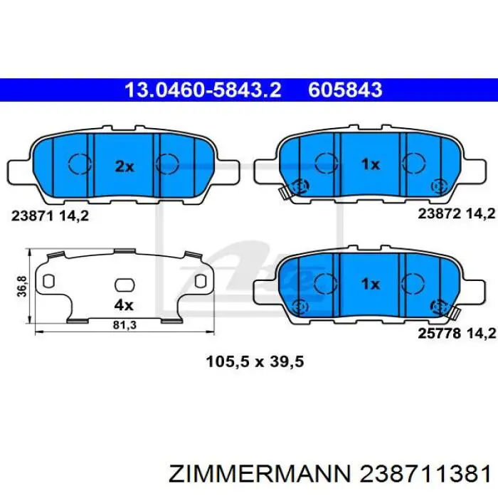 Sapatas do freio traseiras de disco Zimmermann 238711381 preço, a partir de 22,90 USD