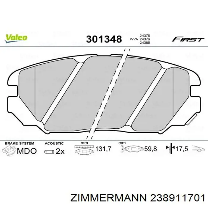 Compre 238911701 Zimmermann Sapatas do freio dianteiras de disco