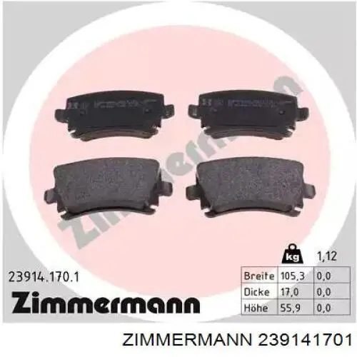Sapatas do freio traseiras de disco Zimmermann 239141701 preço, a partir de 23,30 USD